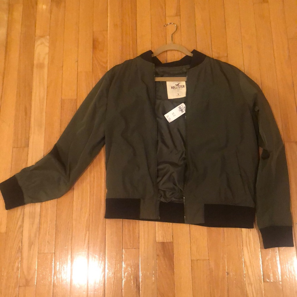 Army green hollister bomber jacket!